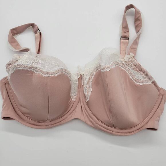 Adore Me Pinkish tan with White Lace Bottom Cup Underwire Bra Size 34DD - Picture 1 of 7